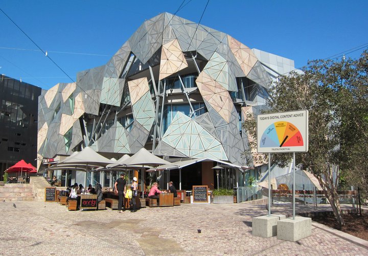 Digital Content Advice sign in Federation Square, Melbourne